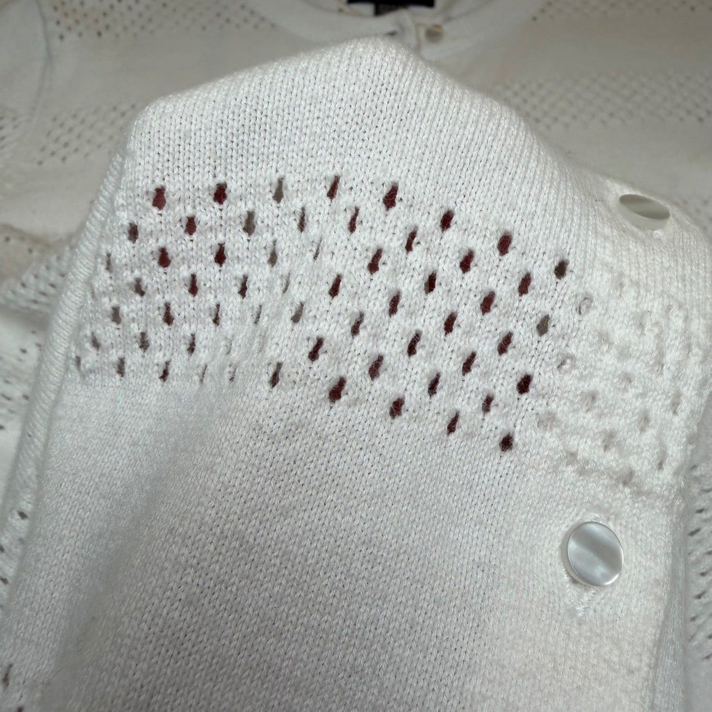 Lord & Taylor Cardigan Pointelle Knit Button Front White Cotton Classic Size L