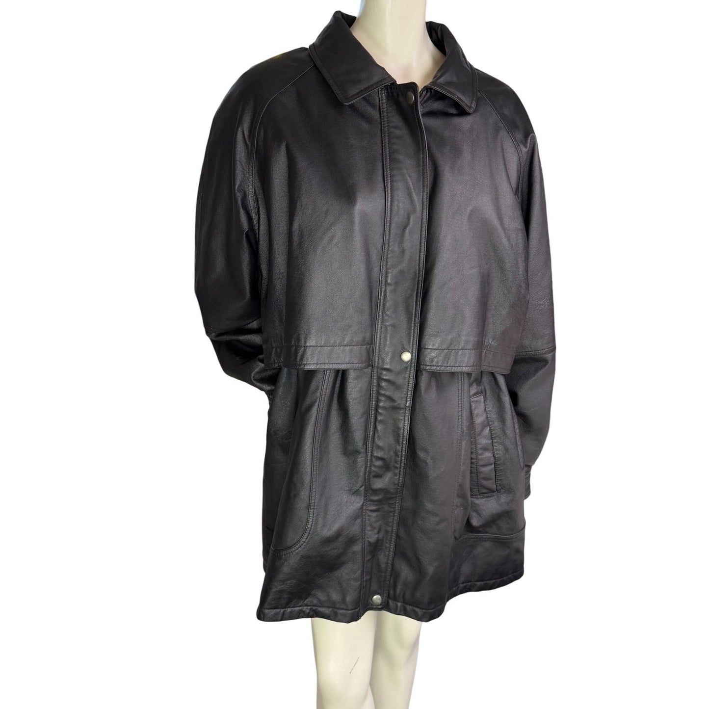 Vintage Black Leather Jacket 22W Plus Size Oversized Minimal Chic Soft