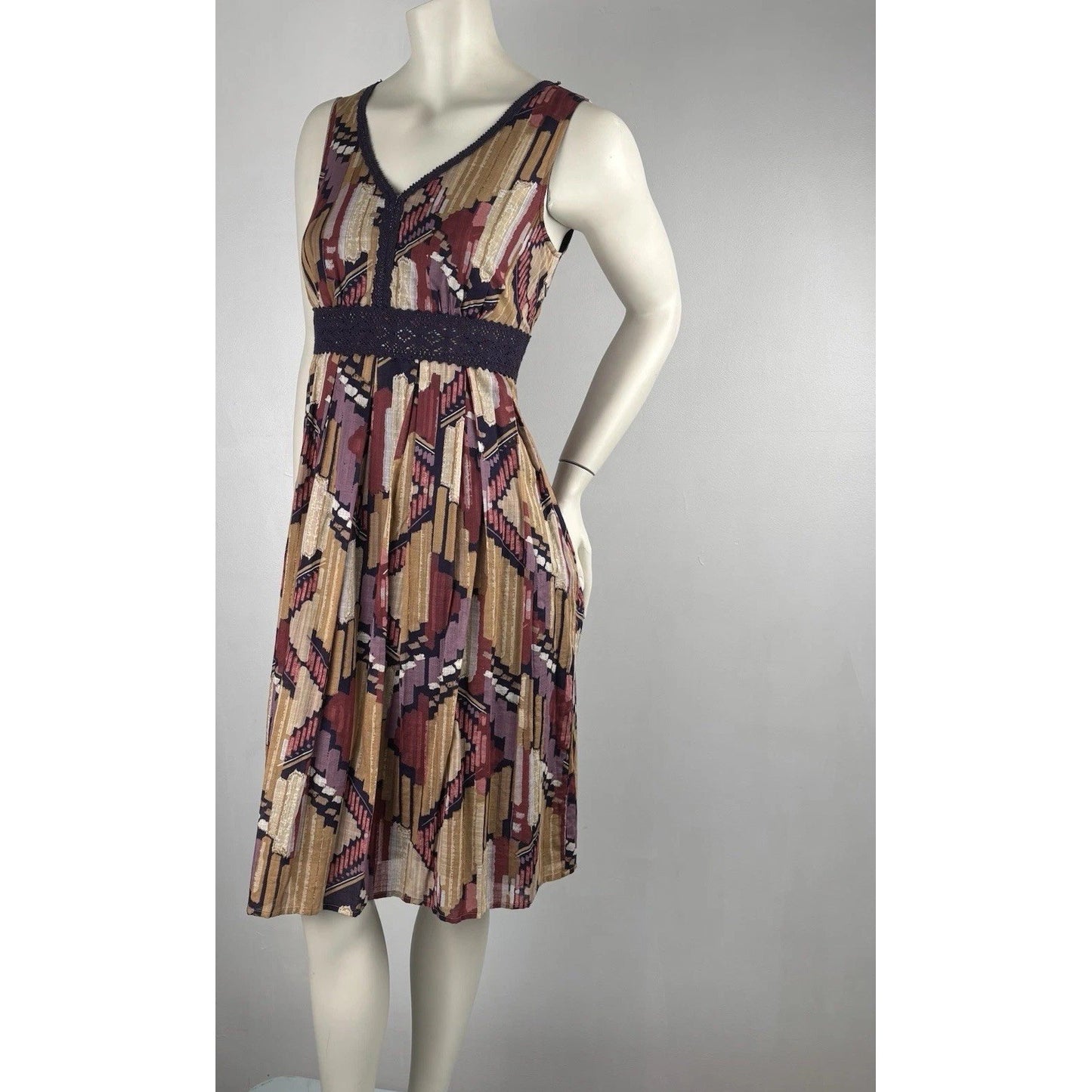 Axcess by Liz Claiborne Abstract Print Sleeveless Dress Boho Retro Style M