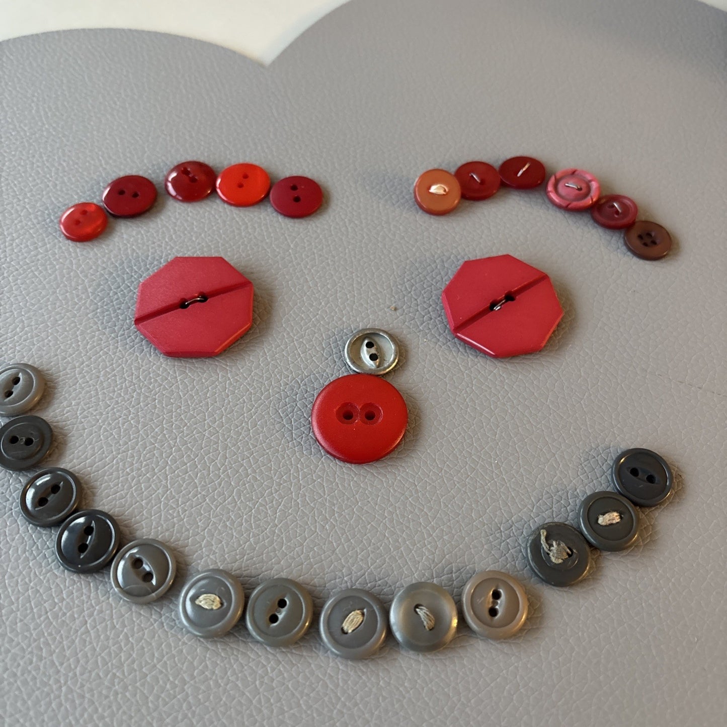 Vintage + New Plastic Buttons Gray + Red Small Medium Large 2 Hole Sewing Crafts