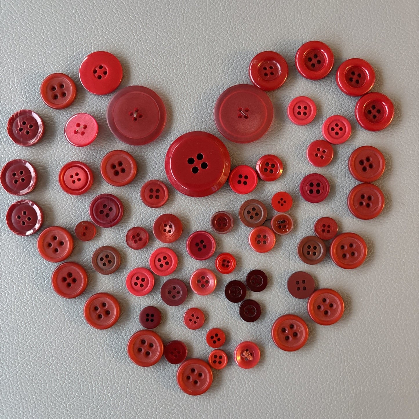 Vintage Red Four Hole Button Lot Made Of Early Plastic 3 Large,  Small + Medium