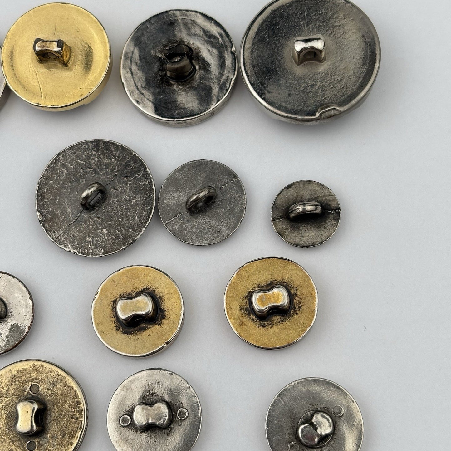 Vintage Silver & Black Button Lot – Crest, Textured, Enamel, and Etched Mix, 20