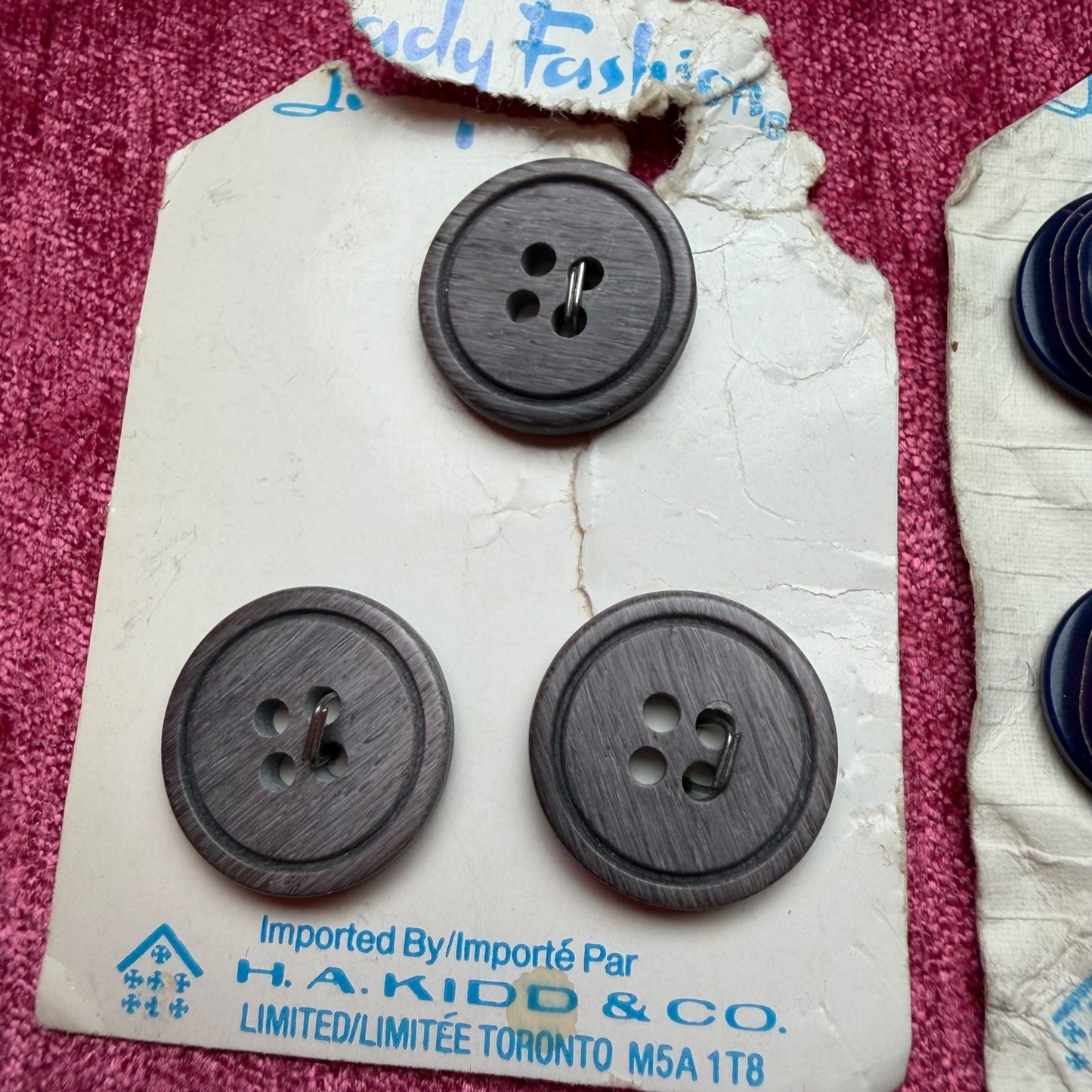 Lady Fashion Vintage Buttons Lot H.A. Kidd & Co Retro Sewing Notions Mixed Cards