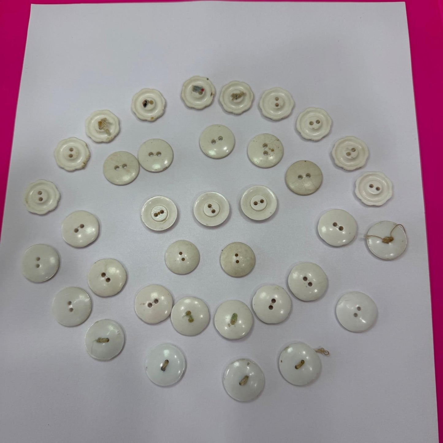 Antique Milk Glass Buttons Mixed Lot Floral Sunburst Victorian White 2Hole 36pc