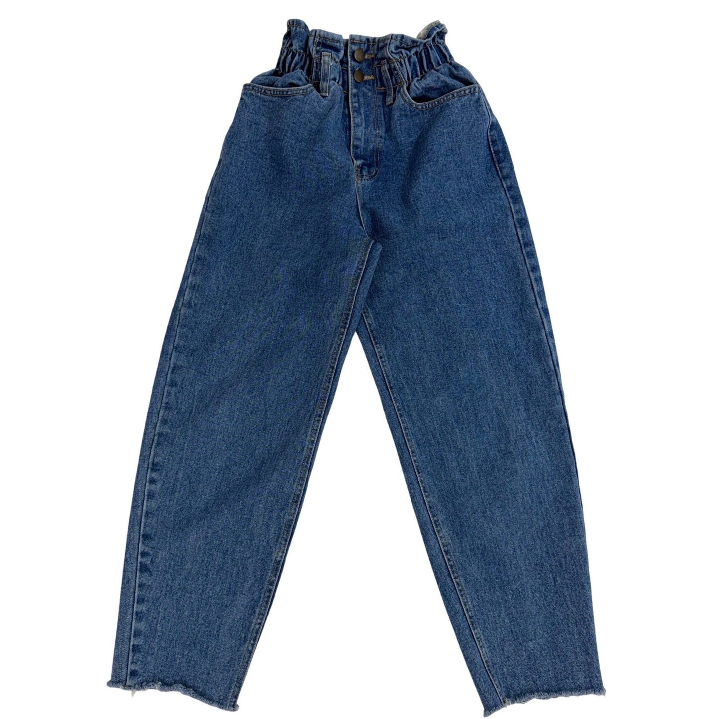 Oak + Fort High Waisted Paperbag Mom Jeans Denim Raw Hem Double Button Sz Small