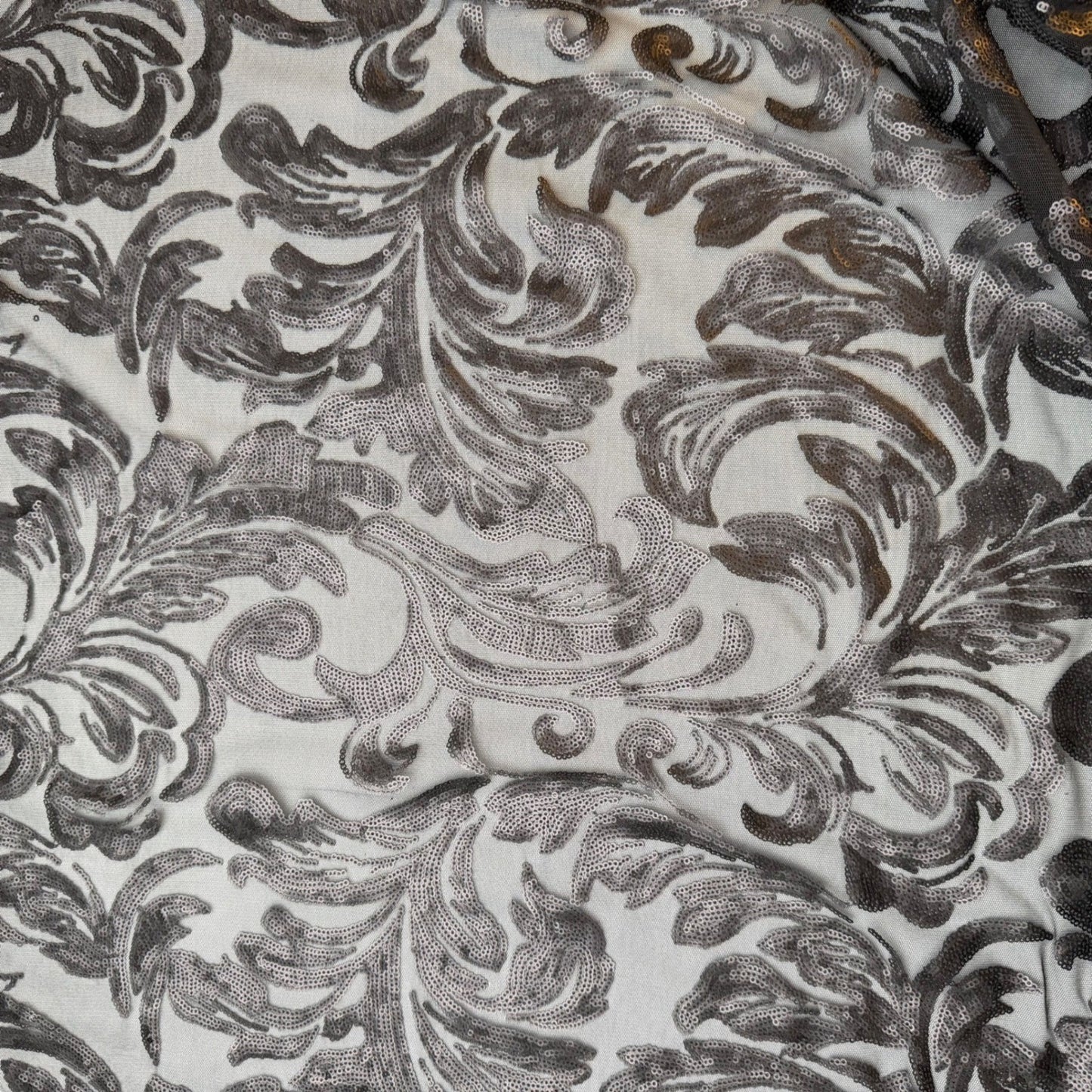 Black Baroque Sequin Mesh Fabric – Sheer Overlay – 60" Wide  2 Yards  Couture