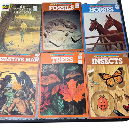 How and Why Wonder Books Lot of 6 Primitive Man Fossils Horses Insects Trees