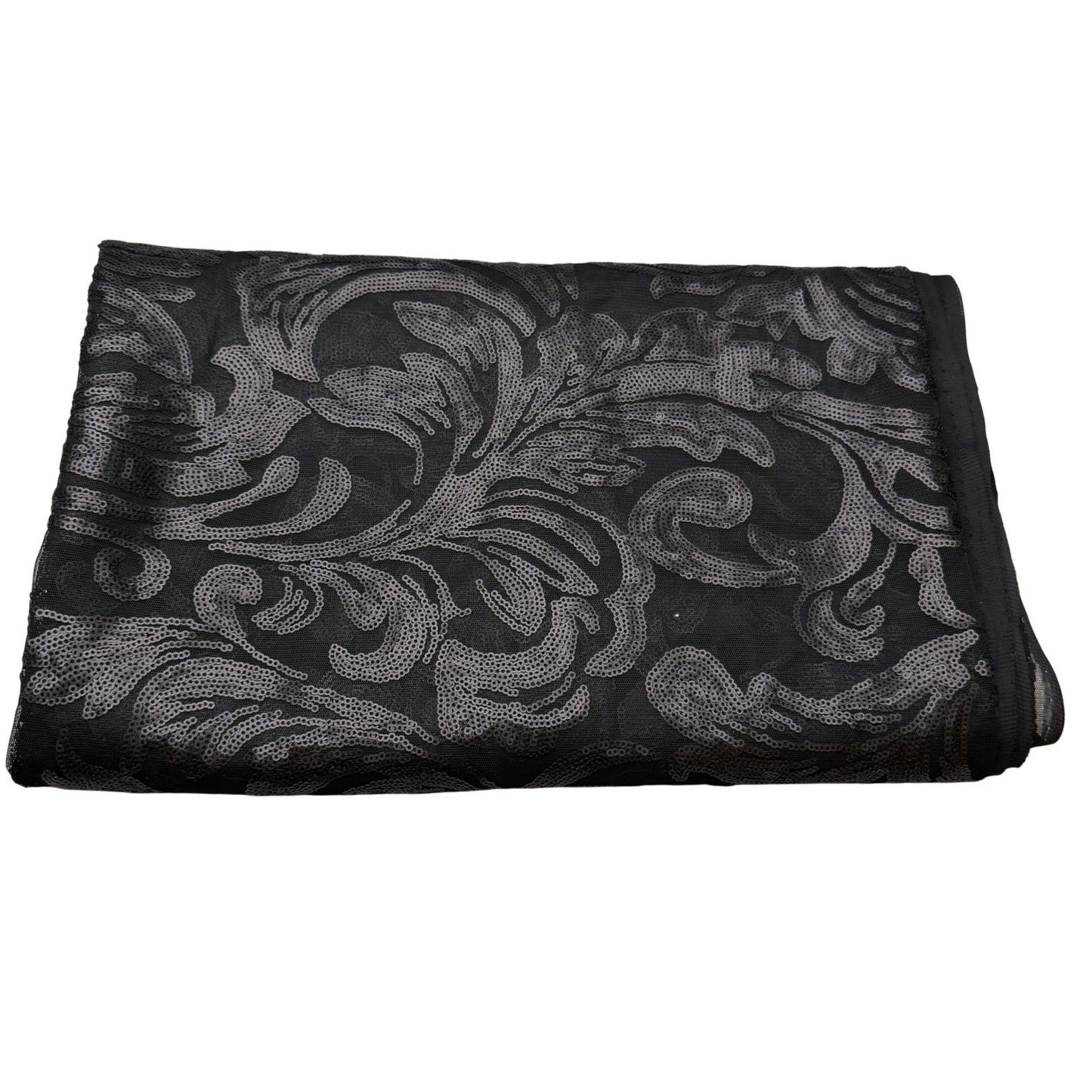 Black Baroque Sequin Mesh Fabric – Sheer Overlay – 60" Wide  2 Yards  Couture
