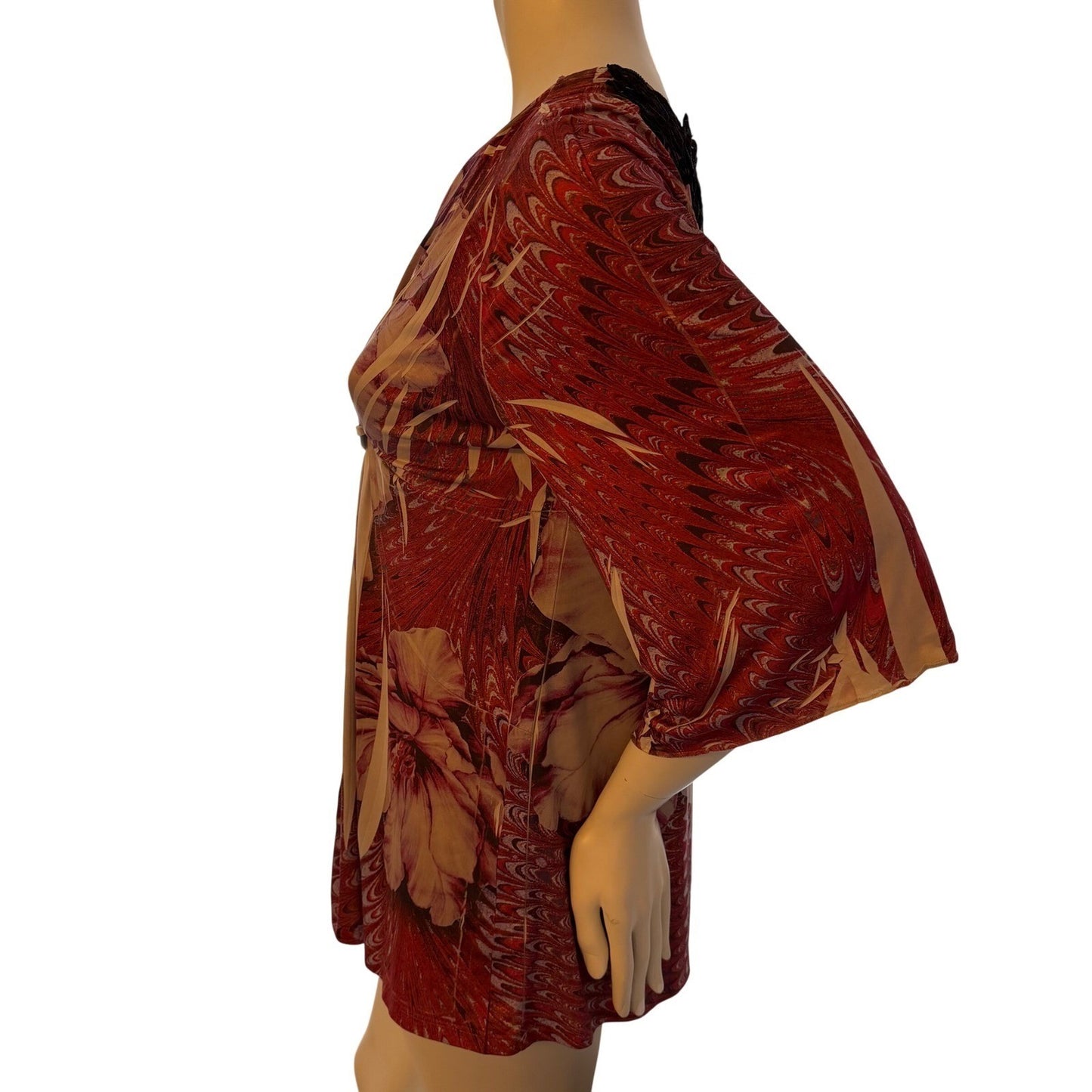 Style & Co Petite Floral Print Top Blouse Bell Sleeve Crochet Lace Boho Y2K  PL