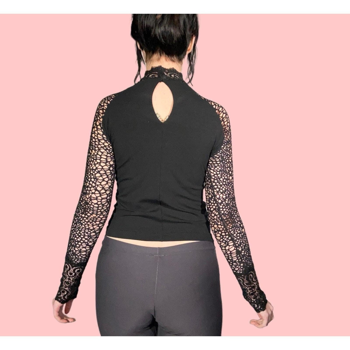 Sagaie Black Lace Mock Neck Top | Size 2