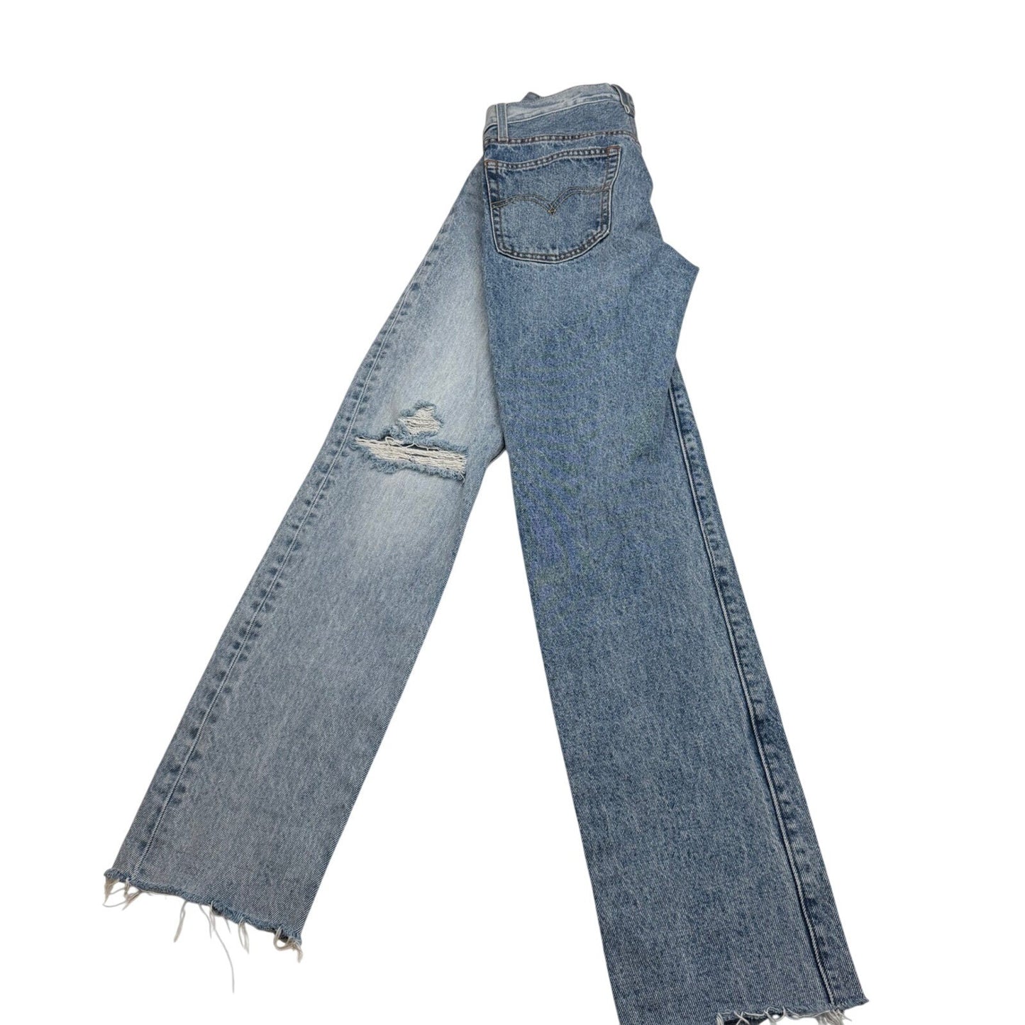 Levi's Premium Wedgie Straight Jeans Light Wash Distressed Knee Raw Hem – Sz 23