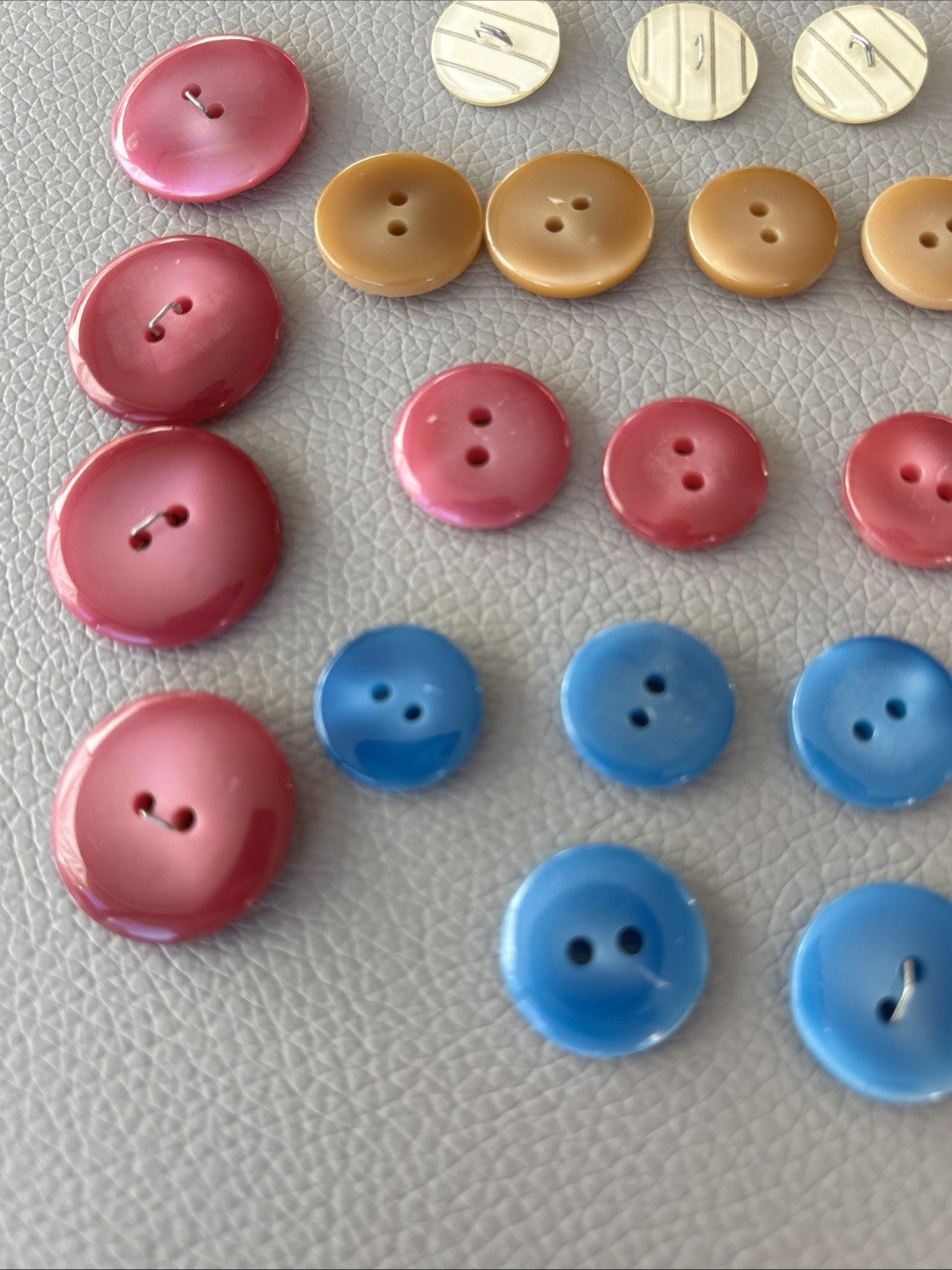 Vintage Striped Button Lot Cream Brown Pink Blue Two-Hole Plastic Sewing Craft