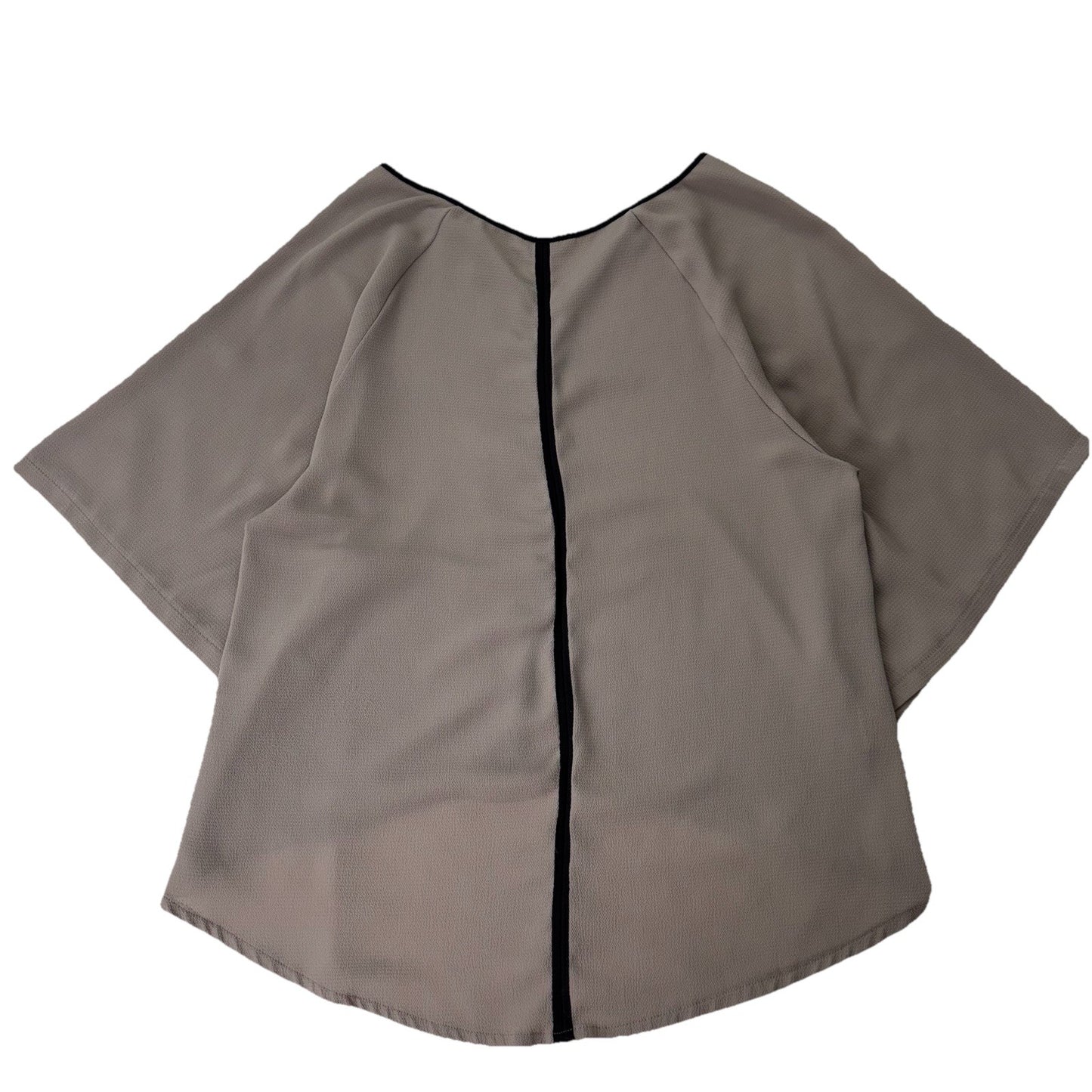 Vanessa Collezione Italy Sheer Flutter Sleeve Blouse Taupe Black Trim Sz Small