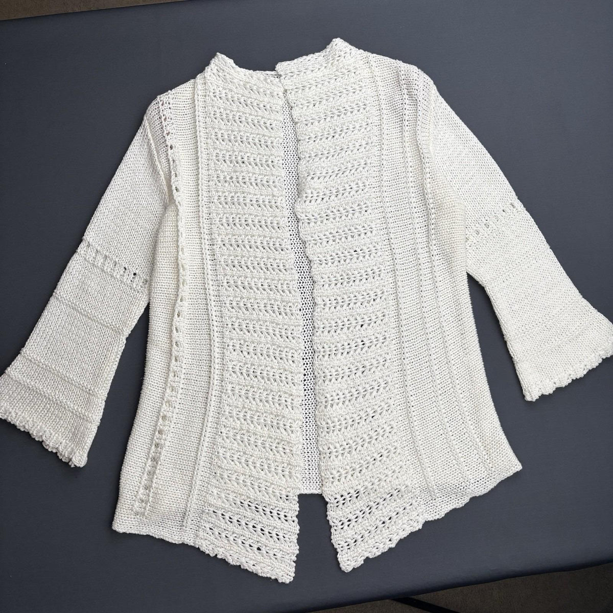 Vintage MOFFI International Ivory Open Knit Cardigan Bell Sleeve  Boho Sz Small