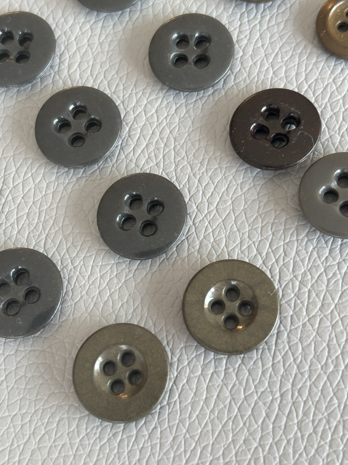 Vintage Lot Of 40 Brown Grey Beige Green Four Hole Buttons. Celluloid Glass