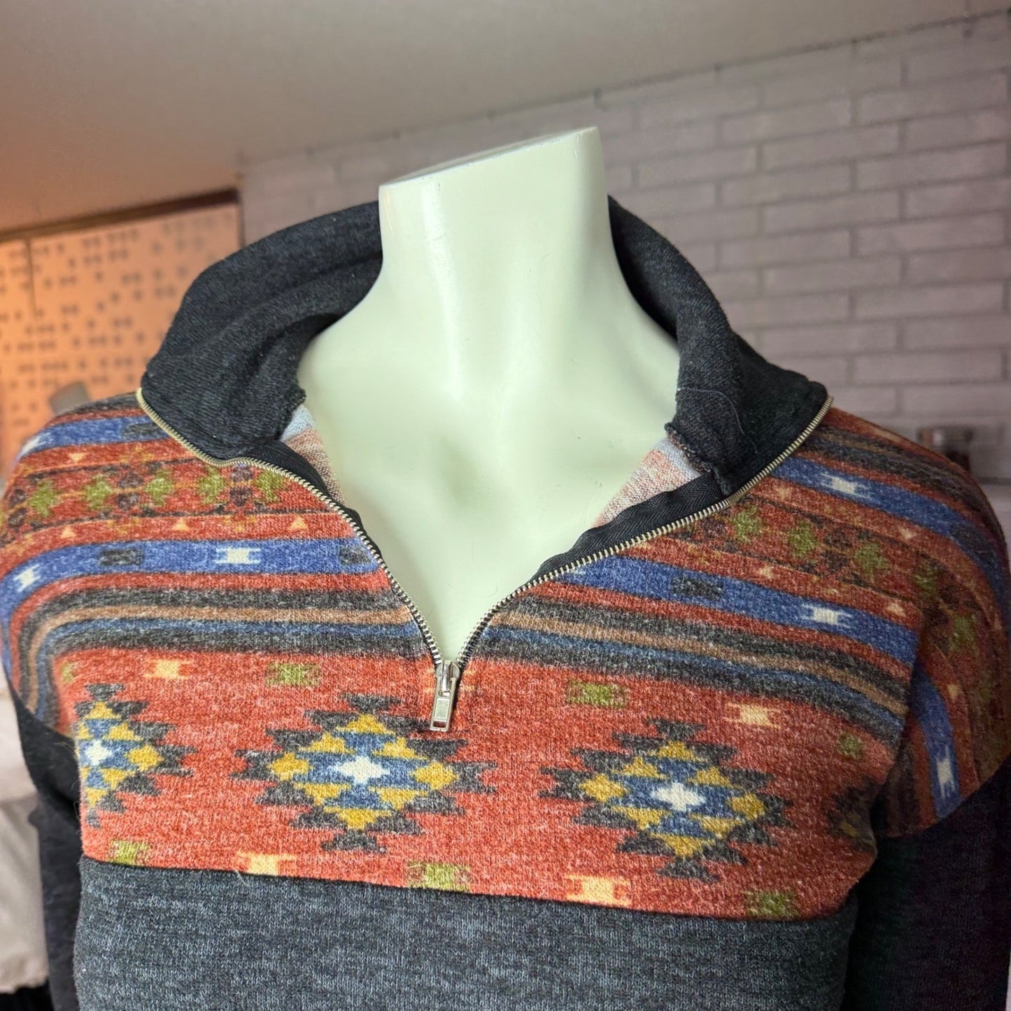 Eclipse 1/4 Zip Pullover Southwestern Print Gorpcore Cabincore Grandmacore S