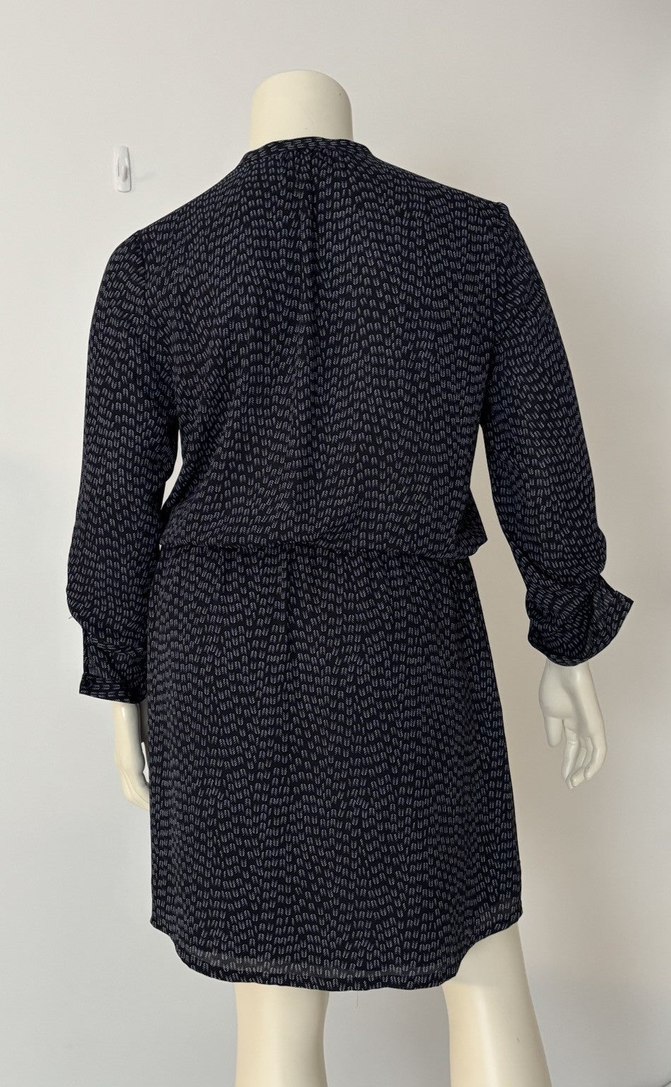 Hilary Radley Navy Printed Dress Women’s XL – Boho Office Casual Tie Waist Work