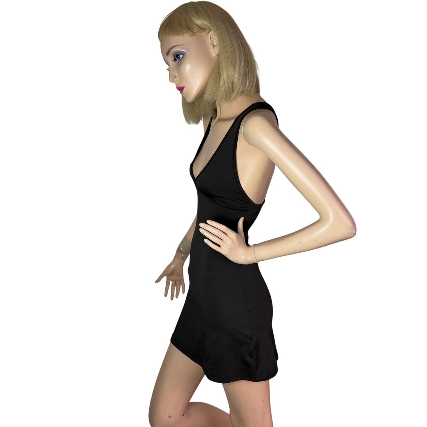 SHEIN Mini Dress Deep V-Neck Criss Cross Back Y2K Baddie LBD Black XS