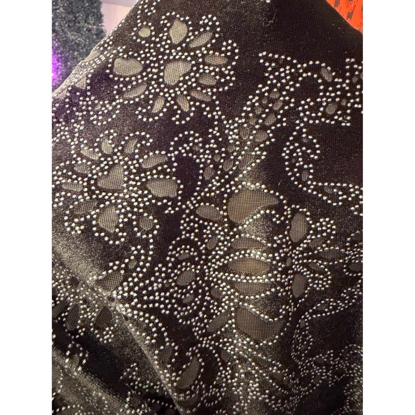 Black Velvet Fabric 66"/60" Stretch Silver Glitter Damask Floral Sheer Sewing