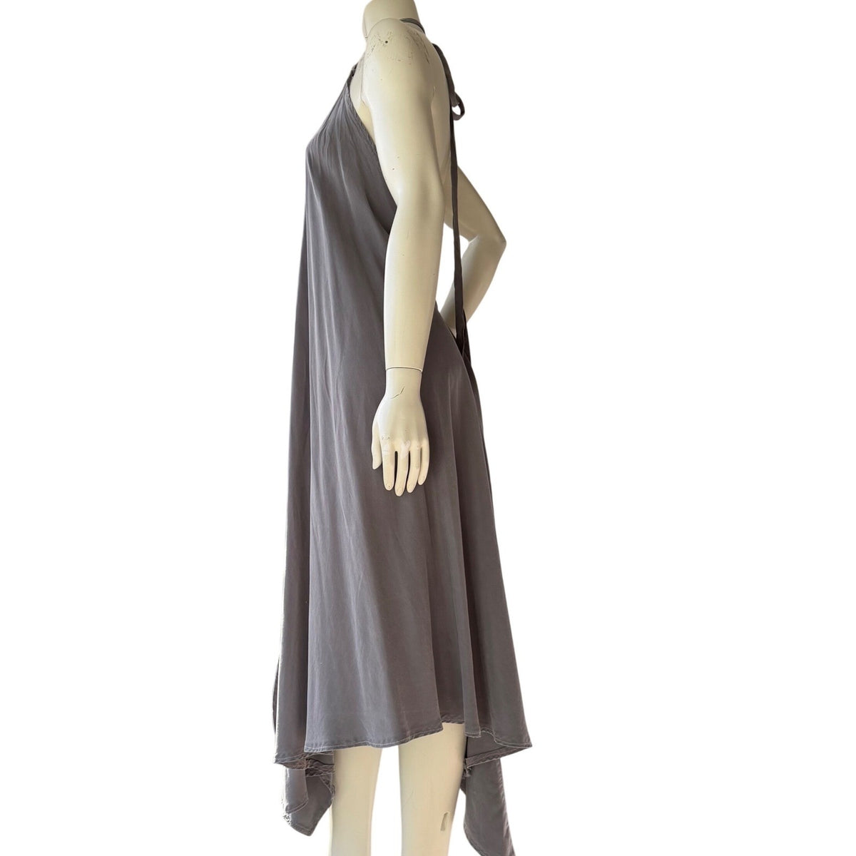 Simpłe Grey Halter Maxi Dress Fairycore Lagenlook Handmade BC OS