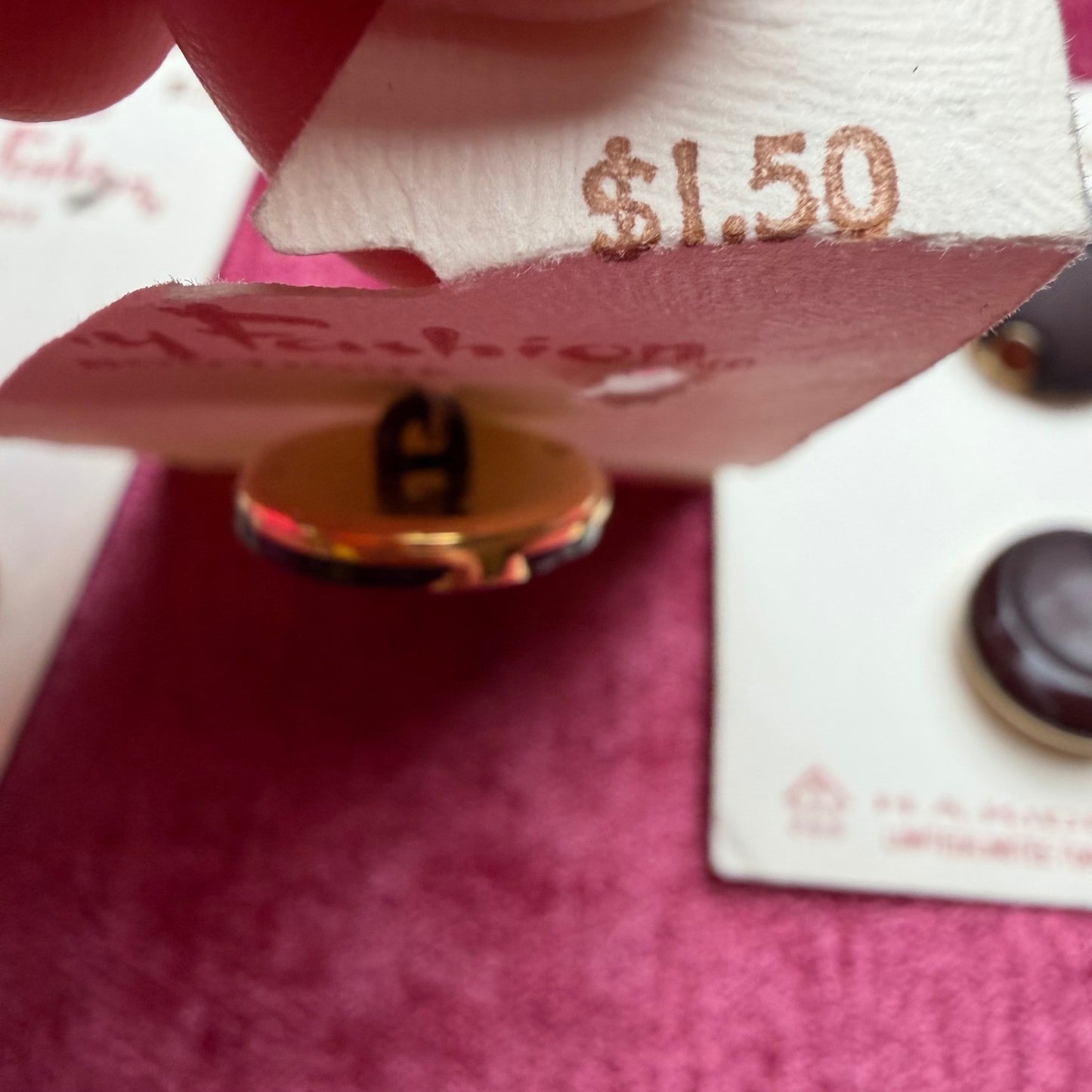 Lady Fashion Vintage Burgundy Gold Shank Buttons Lot of 7 Retro Sewing Supplies