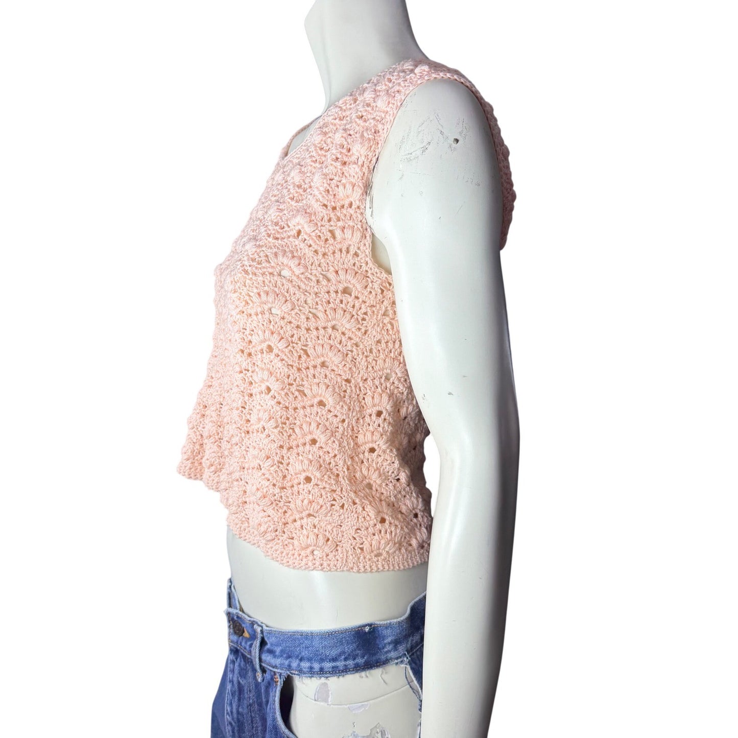 Vintage Handmade Crochet Tank Top Peach