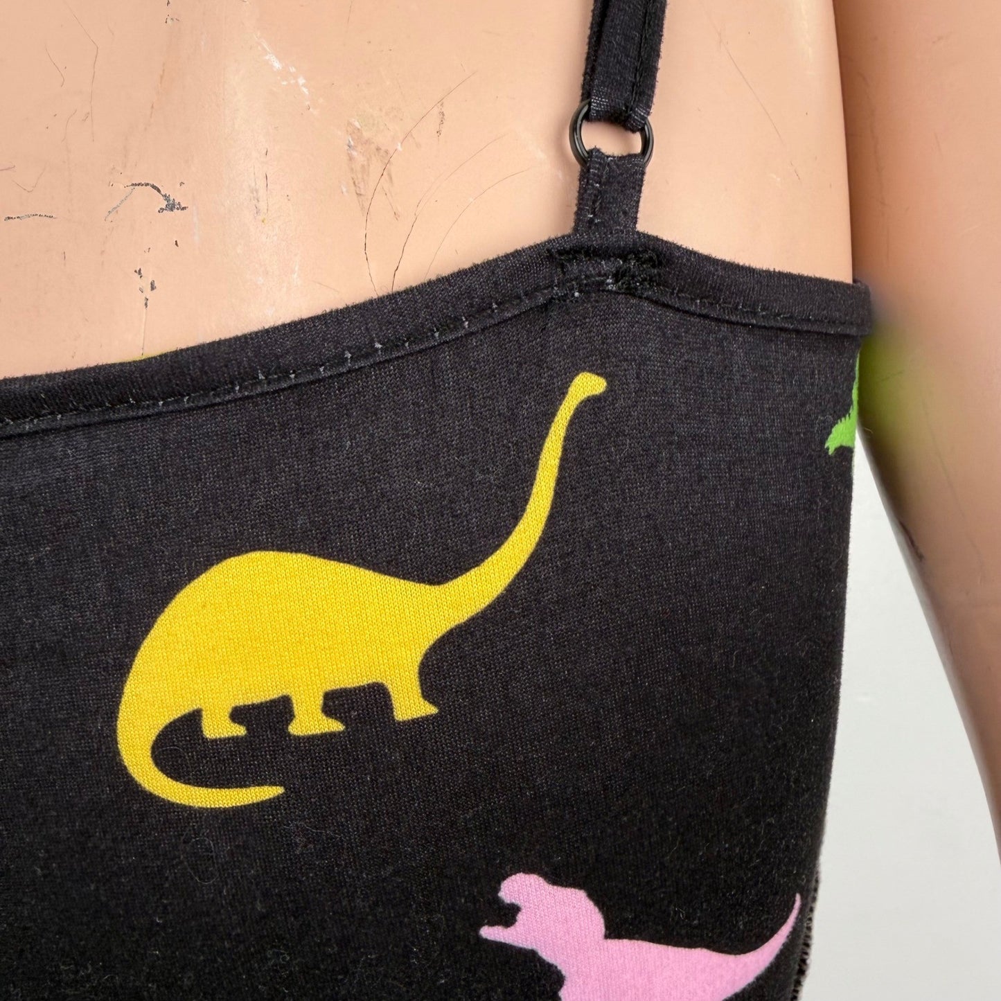SHEIN Womens Dinosaur Print Black Corset Crop Top Cami Spaghetti Straps Small
