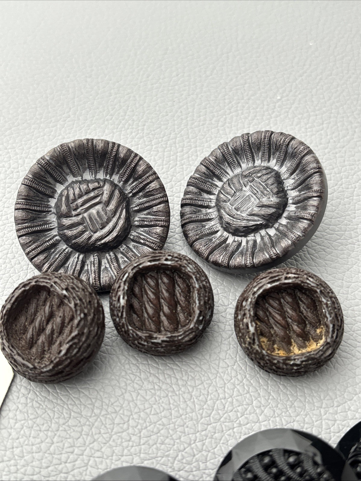 Vintage Black & Brown Button Lot Mixed Textured Carved Resin & Glass Look Design