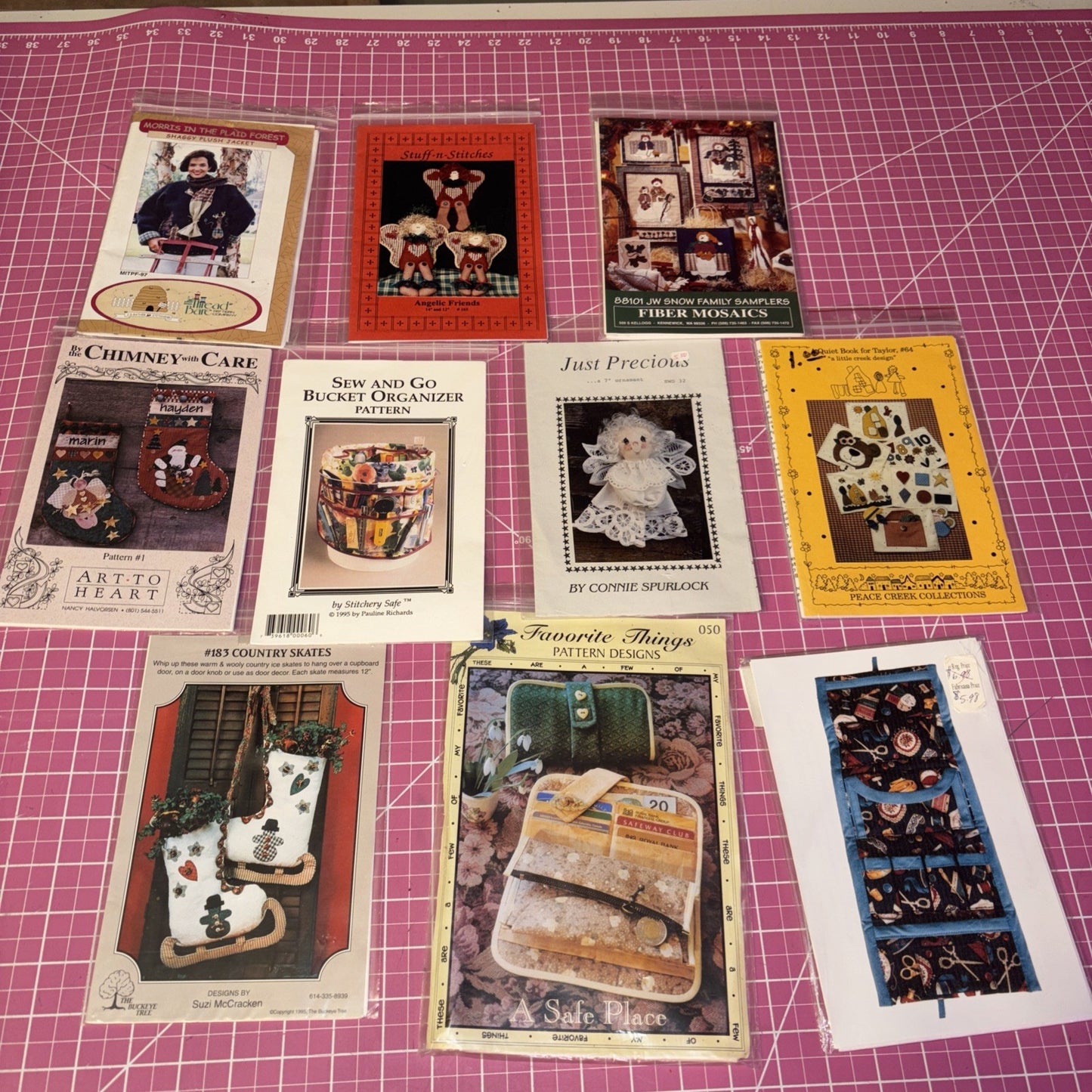 Lot 10 Craft Quilt Sewing Patterns • Christmas Stockings Organizer Bags Angels
