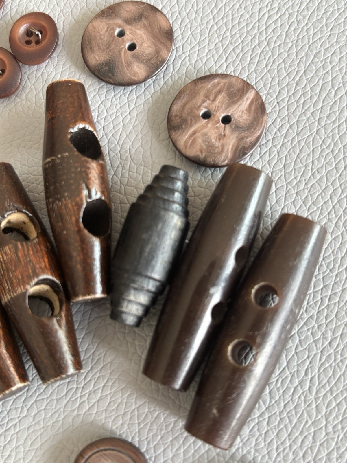 Vintage Wooden Buttons + Toggle. Small New Plastic Buttons Four Hole Two Hole