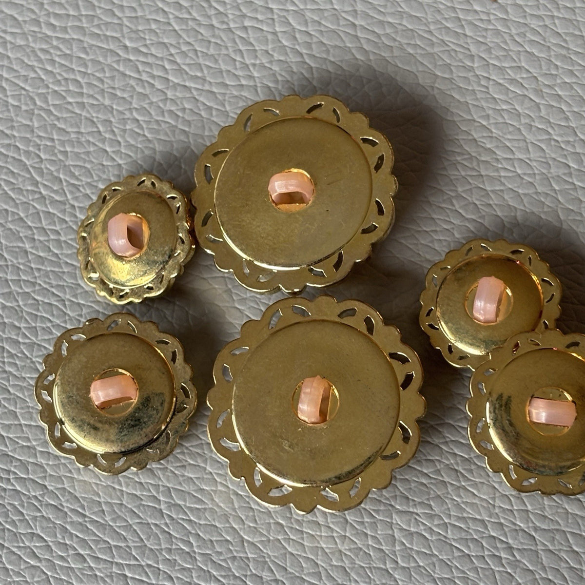 Contemporary Gold Filigree Cabochon Button Lot Pink Aqua Frosted Retro Style Set