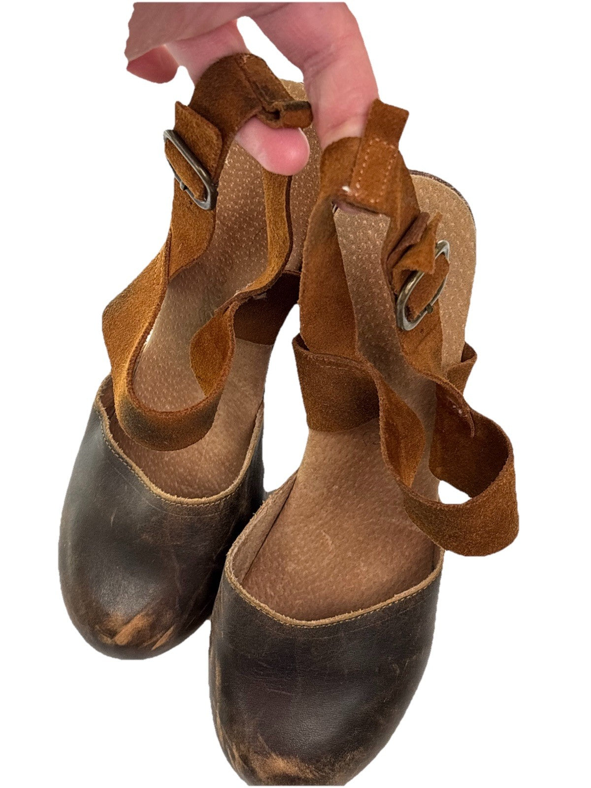 Free People Women’s Clogs Festival Boho Hippy Brown Leather Distressed Size 7.5