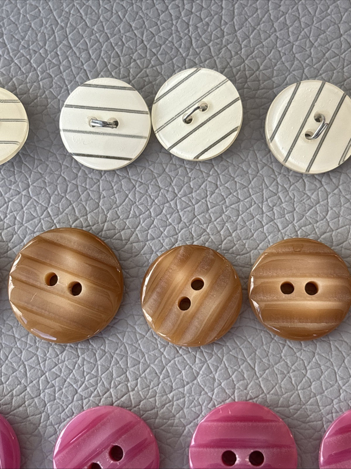 Vintage Striped Button Lot Cream Brown Pink Blue Two-Hole Plastic Sewing Craft