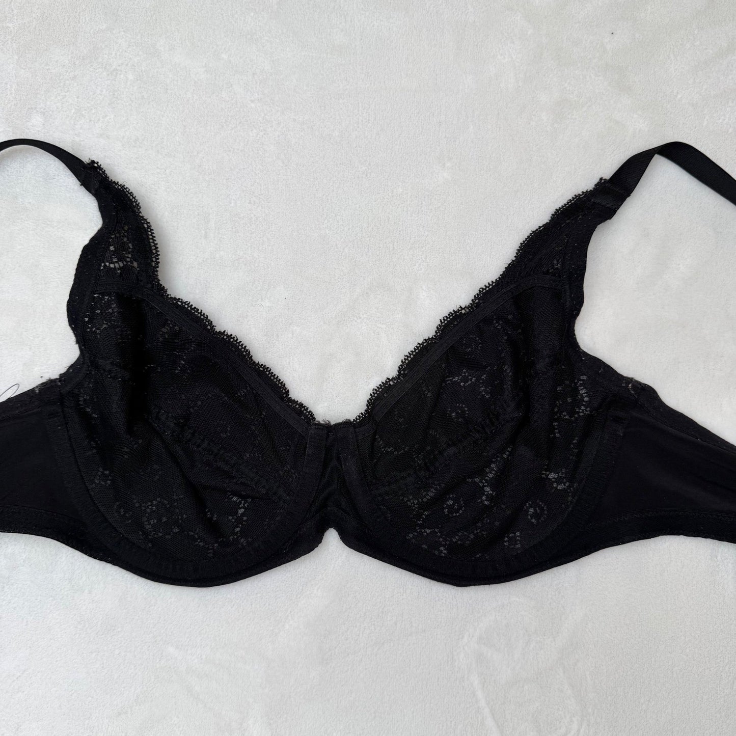 Jones New York Black Bra Floral Lace Underwire Sheer Romantic Goth Lingerie 34B