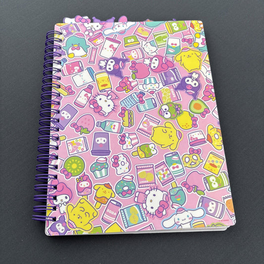Hello Kitty and Friends Spiral Journal — Kawaii Snack Shop Notebook w/ Tabs