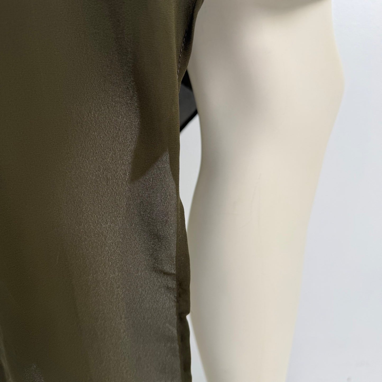 Olive Green High Low Draped V-Neck Top Sheer Dress Large Lagenlook Goblincore