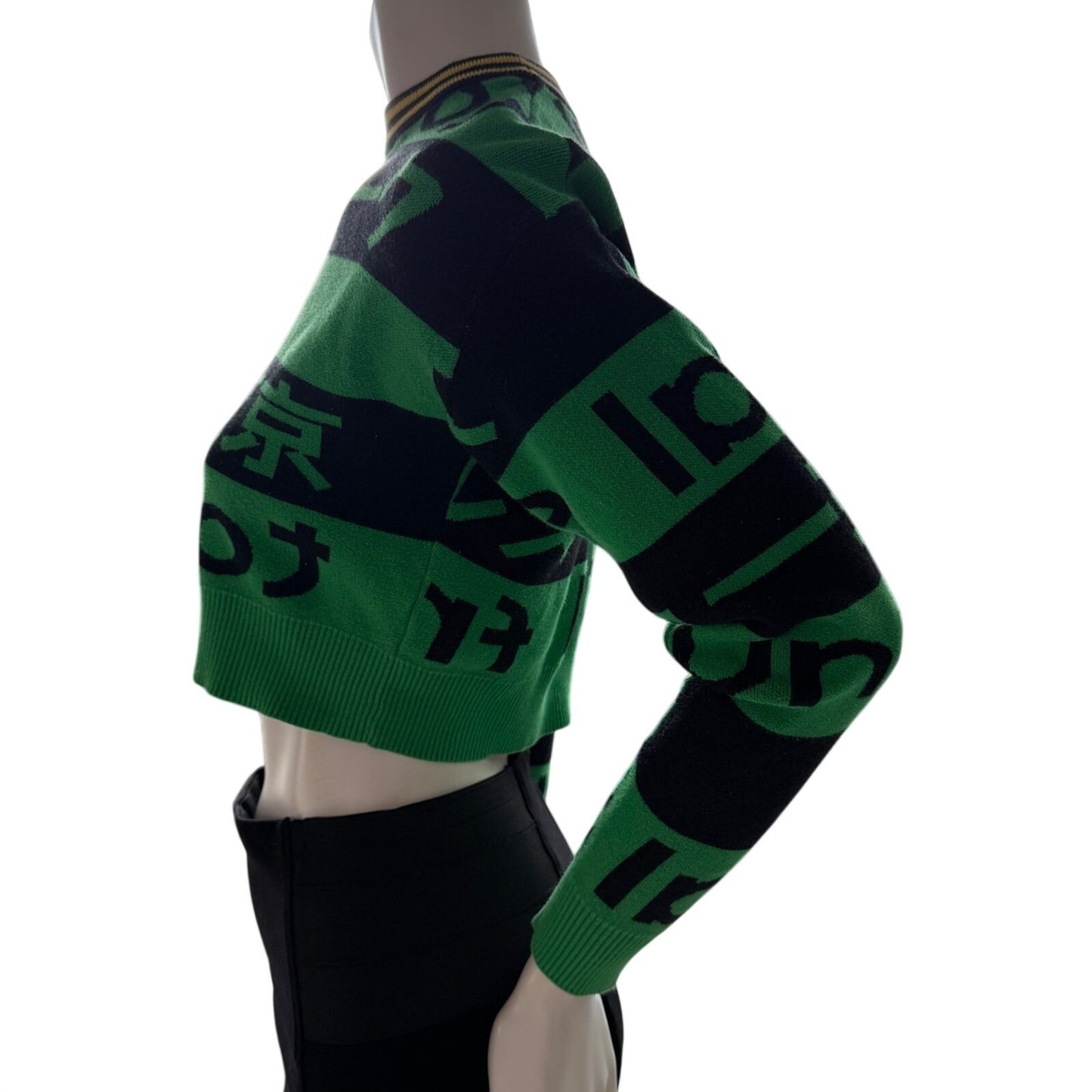Tokyo Graphic Green Black Crop Sweater Y2K Streetwear Harajuku Grunge Sz Small