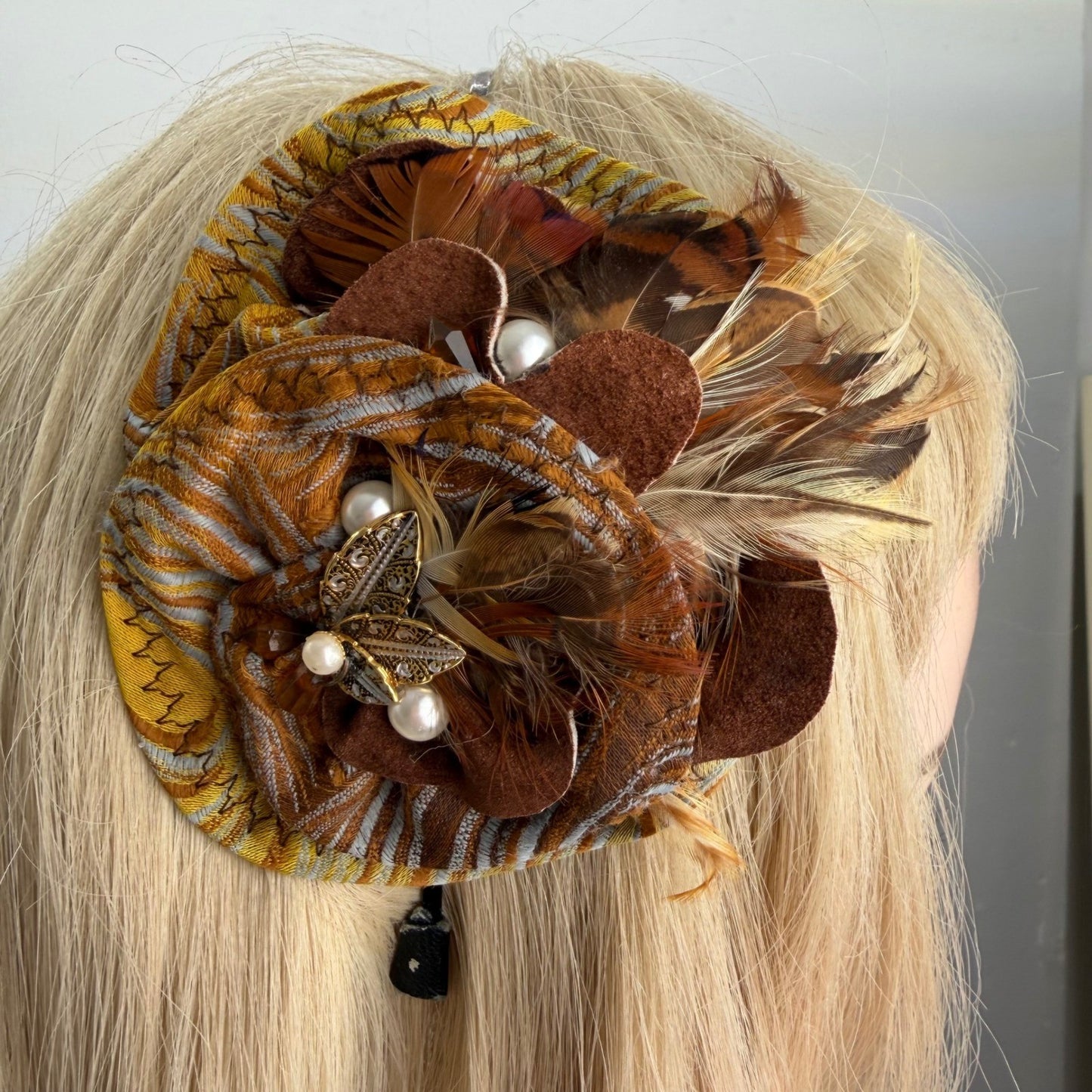 Handmade Fascinator Headband Feather Butterfly Boho Whimsical Fairycore  OS