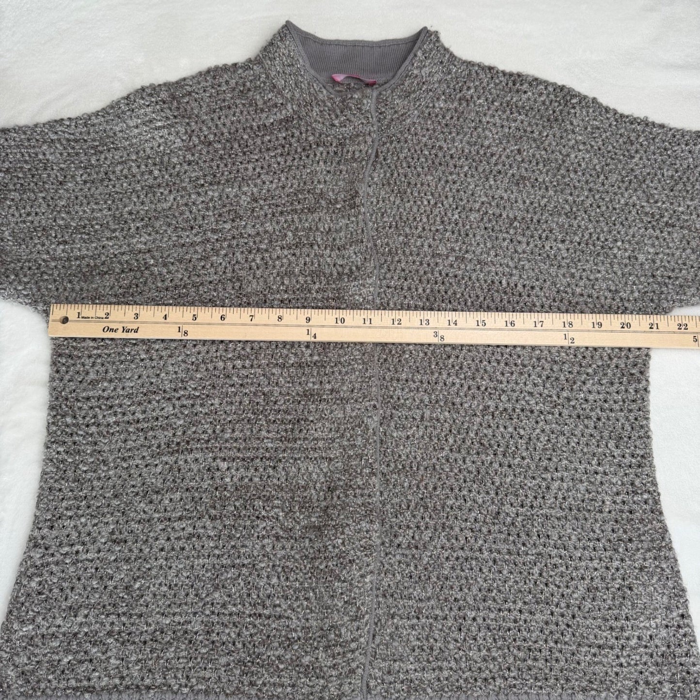 Basler Bouclé Cardigan Grey Metallic Knit Minimalist  Old Money Grandma Chic 10