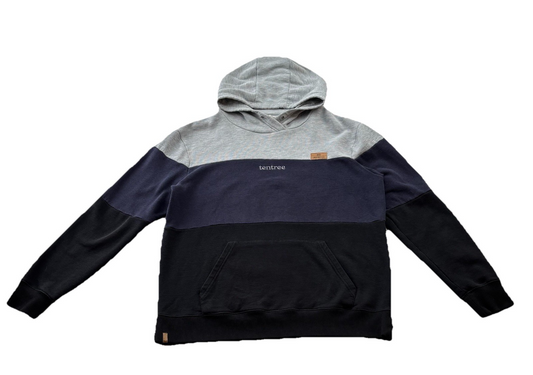Tentree Mens Hoodie Large Colorblock Gray Navy Black Pullover Organic Cotton