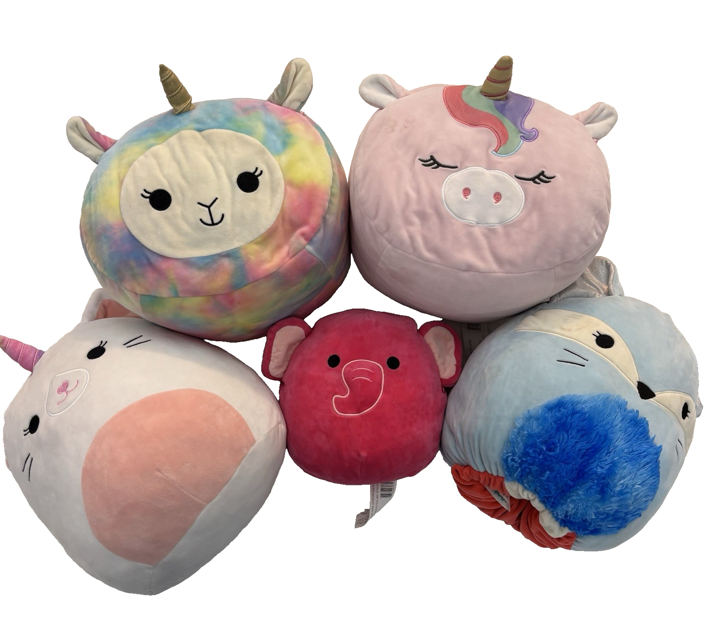 Lot of 5 Squishmallows 12” Unicorn Caticorn Fox Lambicorn Elephant Plush Set