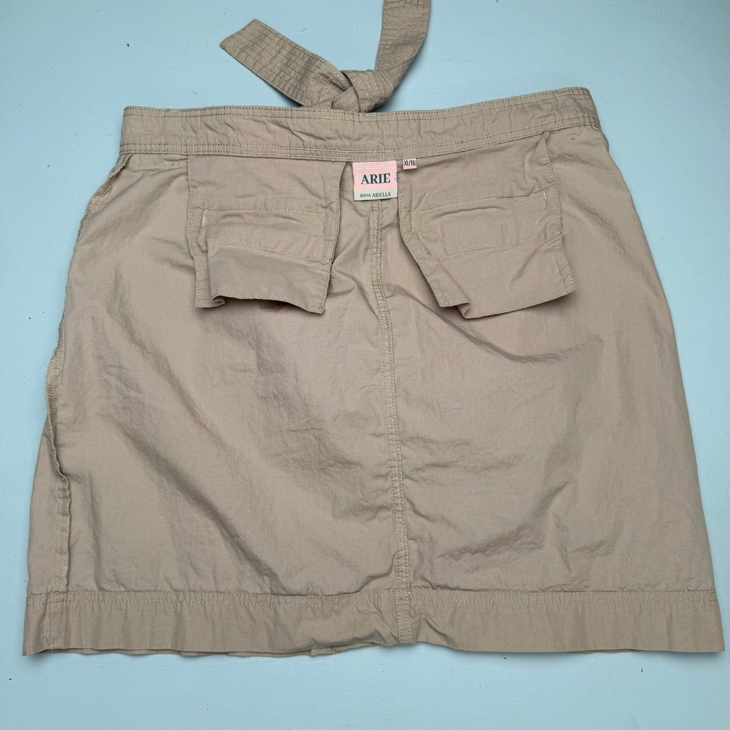 Arie Ariella Skirt Khaki Tan Cotton Belted Basiccore Coastal Grandma Women XL