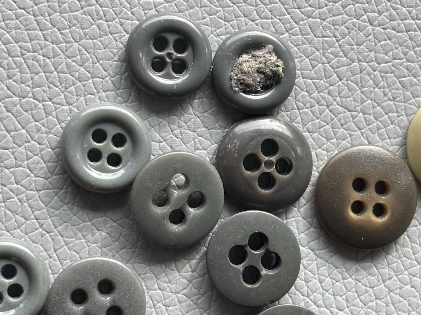 Vintage Button Lot Of 59 Early Plastic Four Hole Buttons Grey Taupe White Brown