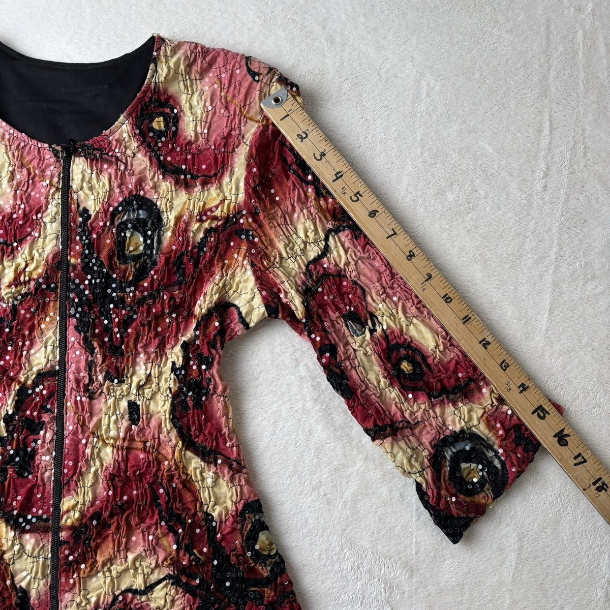 Vintage Handmade Black Red Sequins Crinkle Top OOAK Whimsigoth Witchy Y2K M