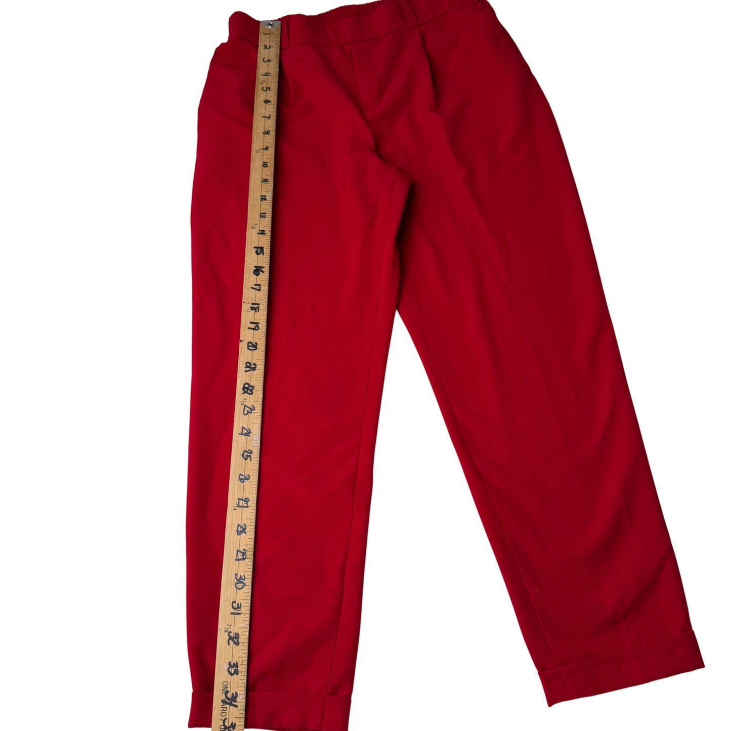 TROVARE Red Pleated Trousers Pants Elastic Waist Women's M/M career Office