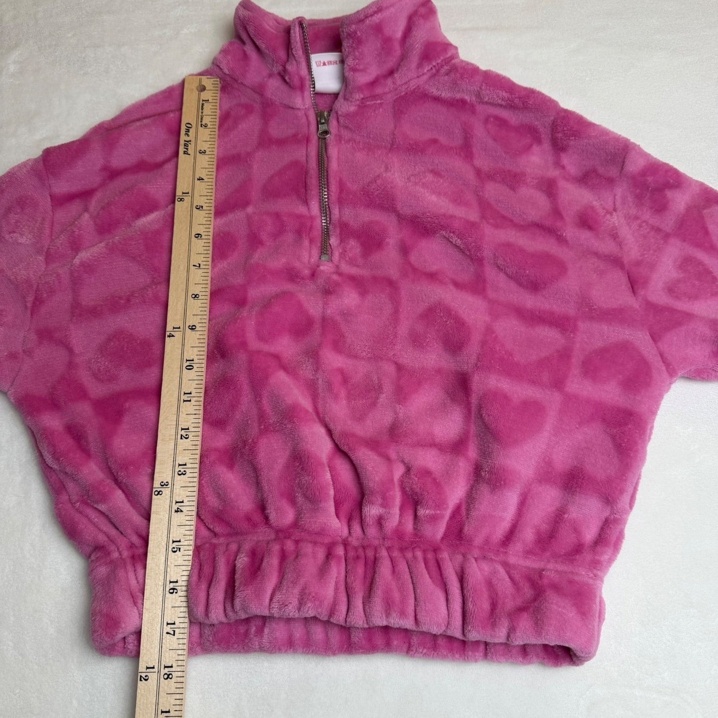 NOBO Pink Heart Pullover Plush Fleece Cropped Quarter Zip XS princesscore Y2K