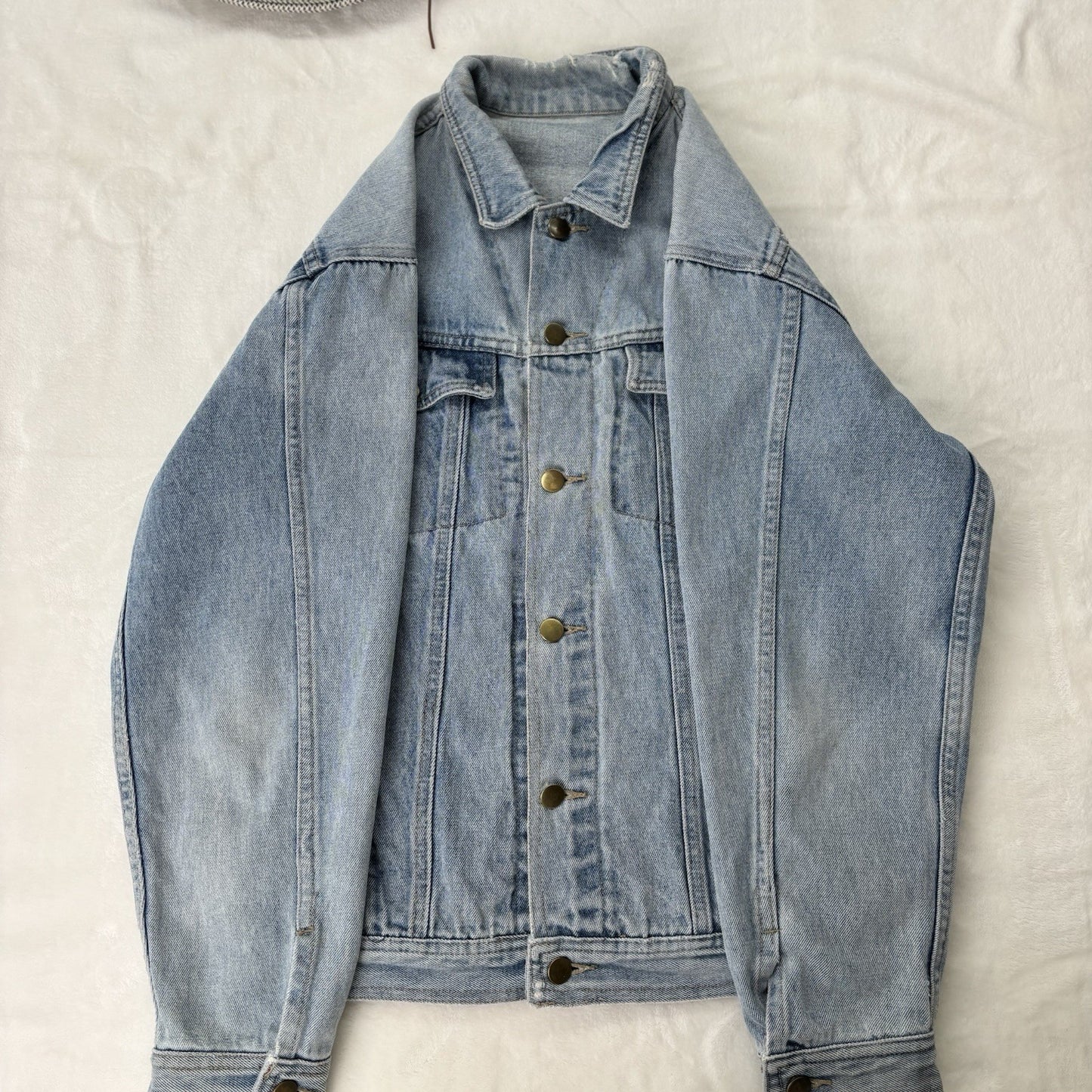 Vintage Oversized Light Wash Denim Jacket 80s 90s Unisex Grunge Distressed Lrge