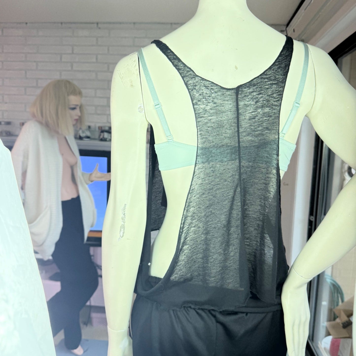 Black Sheer Racerback Crop Top Low Side Streetwear Goth Edgy Grunge Witchy OSFA