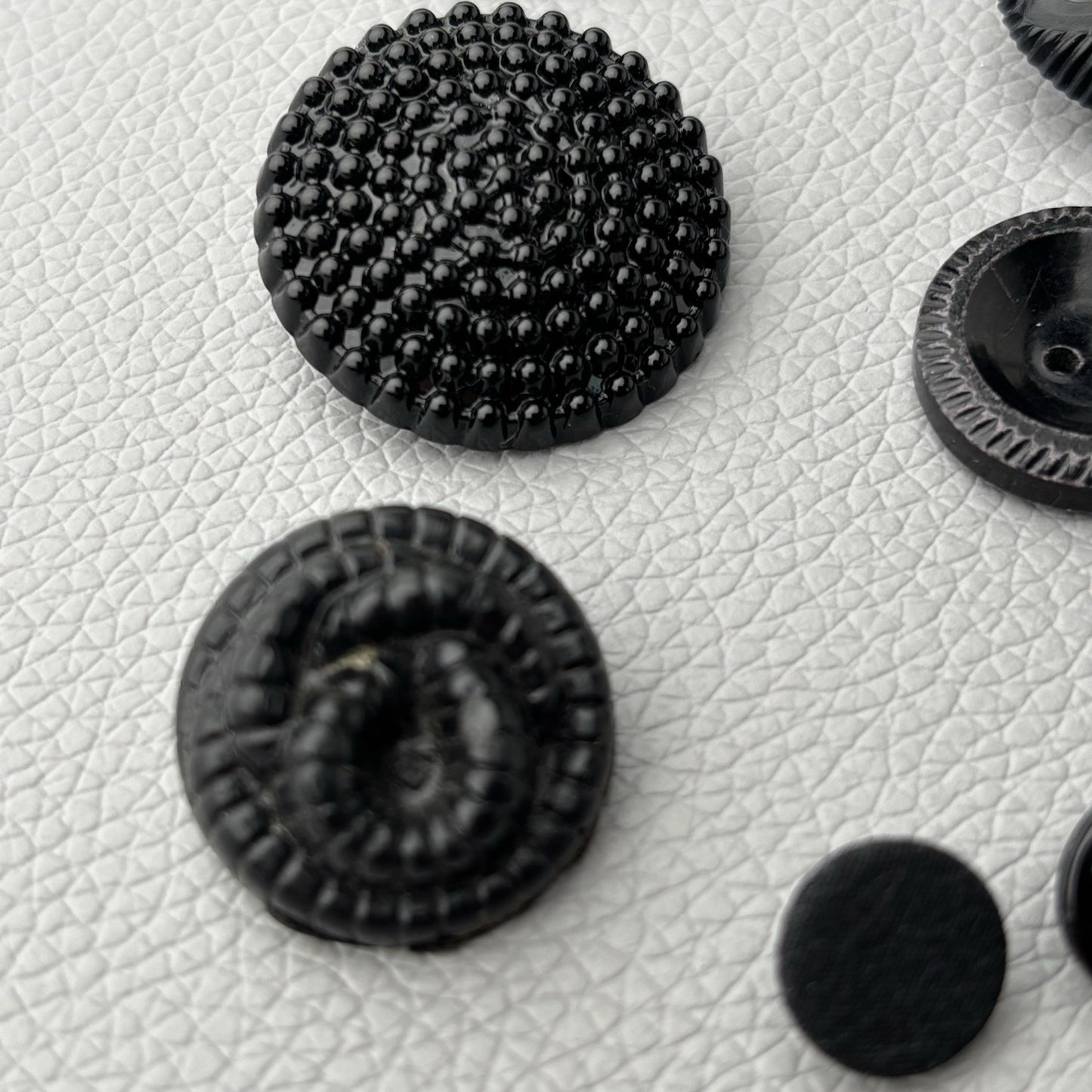 Vintage Black Glass & Early Plastic Button Lot Textured Carved & Openwork