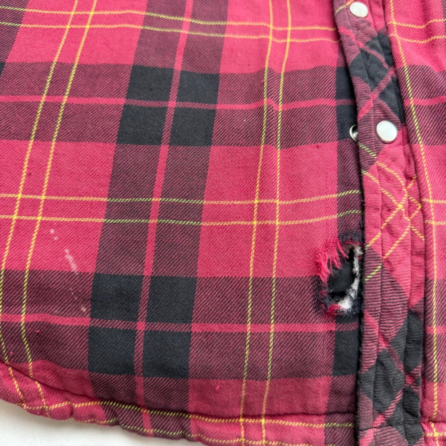 Dickies Mens Red Black Plaid Flannel Shirt Distress workwear Size Small thrashed